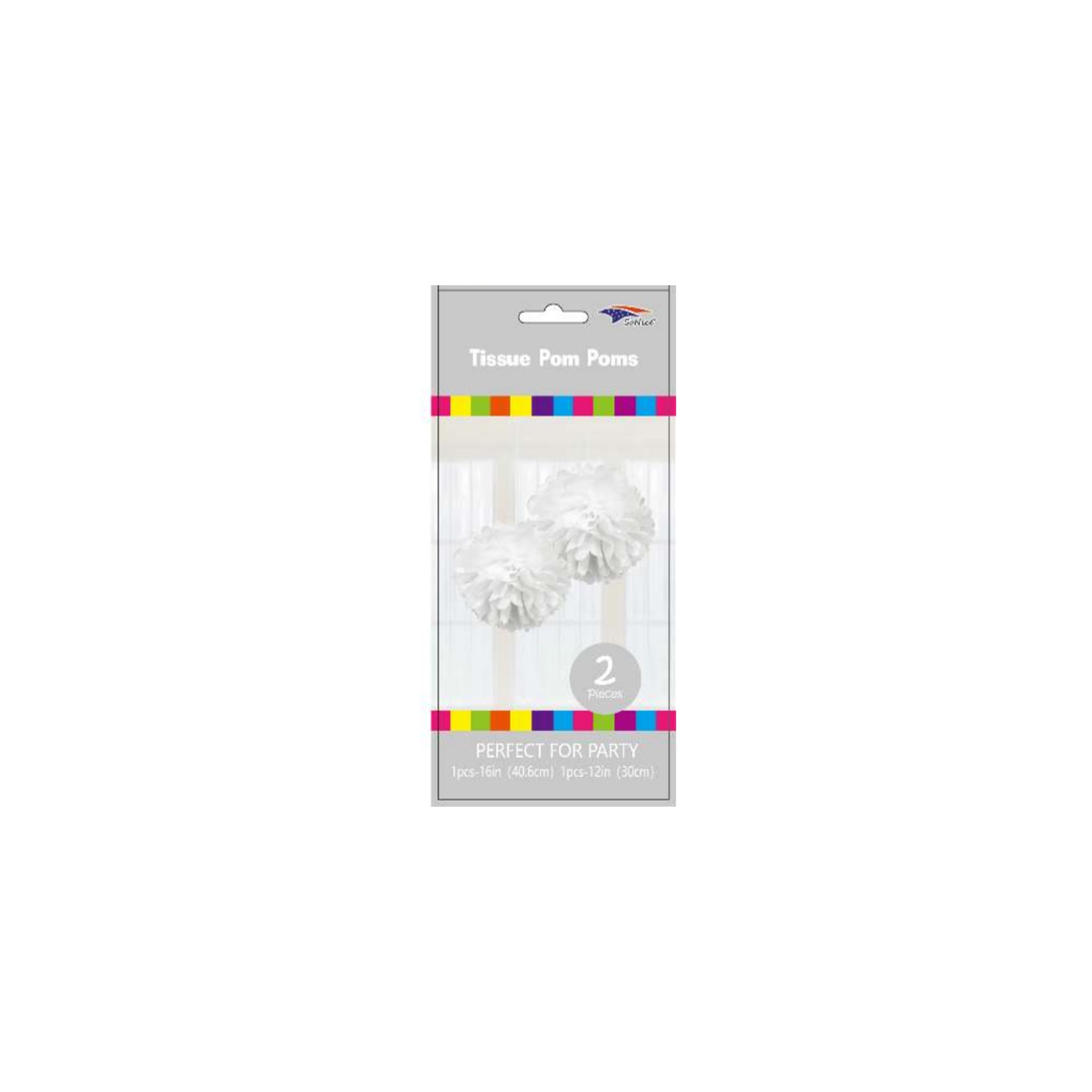 12'+16" Pom Poms Set White120Set/Cs